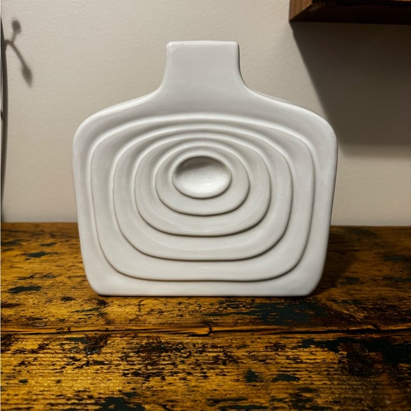 Other - White Ceramic Vase with Geometric Design